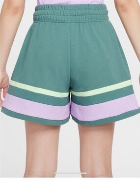 Nike Teal Athletic Shorts with Lavender and Pale Yellow Stripes
